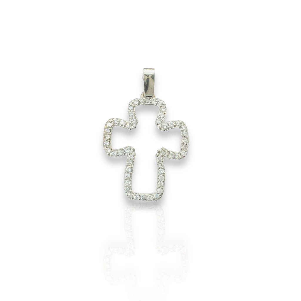 COLGANTE  en forma de CRUZ de Oro Blanco de 18 Kilates y circonitas