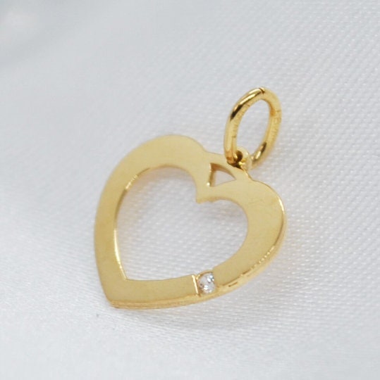 COLGANTE CORAZÓN Oro Amarillo de 18 kilates y circonita cúbica, Colgante Oro 18kl y Circonita, Colgante para cadena de oro, 0.5 gramos