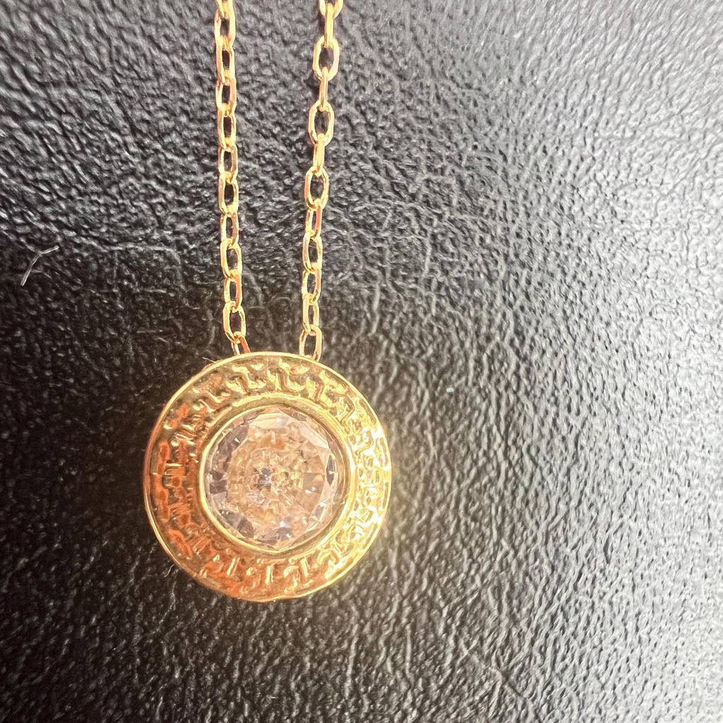 CADENA y COLGANTE Circular Greca con circonita, Oro Amarillo de 18 kilates