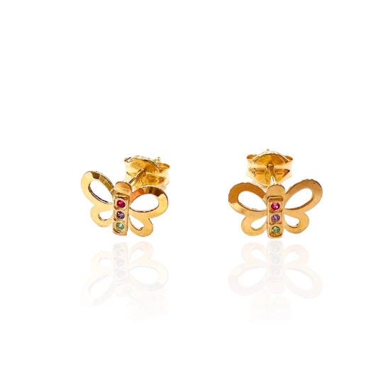PENDIENTES Niña MARIPOSA  De ORO 18K y Topacios, Pendientes de Oro Amarillo 18, Oro 18k, Pendientes Oro 18, Pendiente Niña 18kl