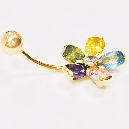 ANILLO OMBLIGO, PIERCING Ombligo Oro 18 kilates Topacios Circonita, Anillo vientre Oro Amarillo 18 kilates, Piercing Vientre Oro 18 kilates