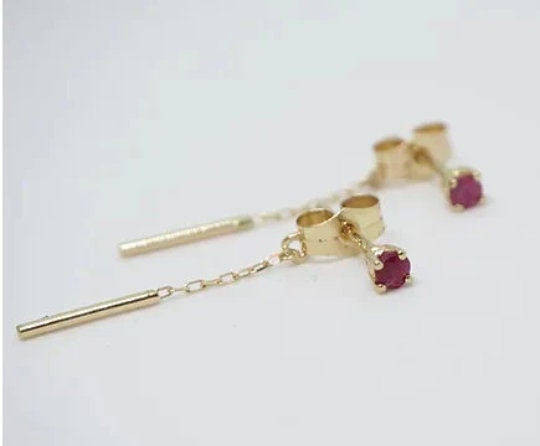 PENDIENTES De ORO 18K Rubíes, Pendientes de ORO Amarillo Rubí 18 Kilates, Oro Amarillo 18k, Pendiente Mujer 18kl 