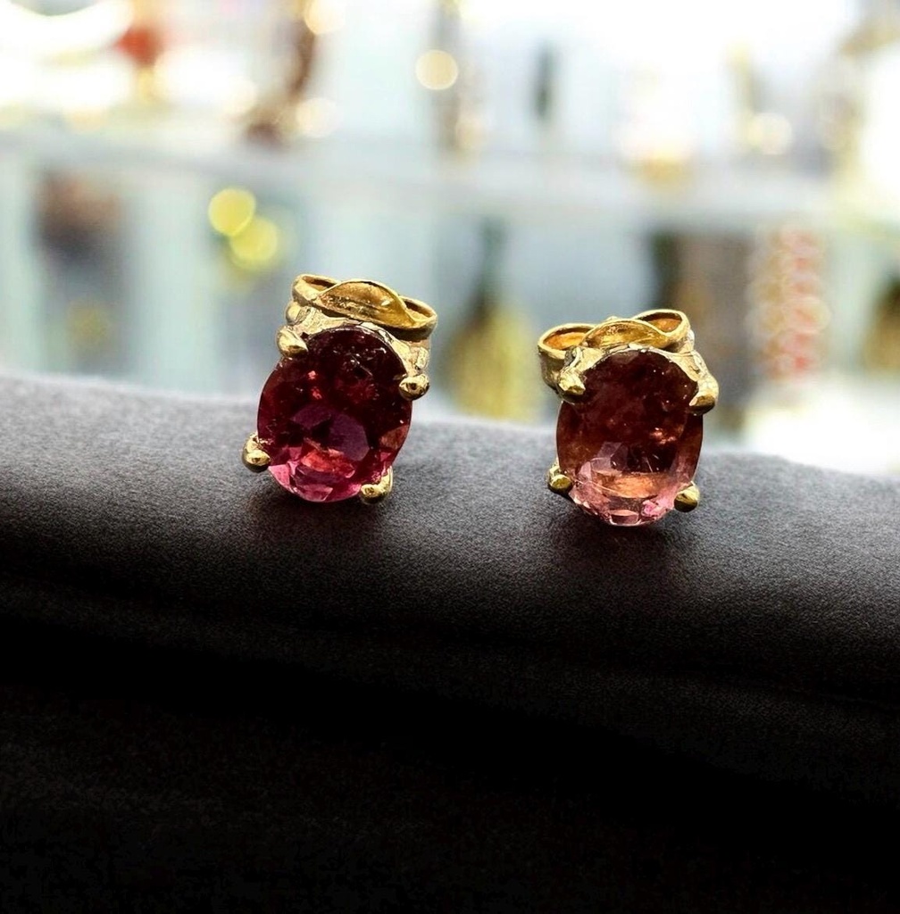 PENDIENTES De ORO Amarillo 18K  y Turmalina