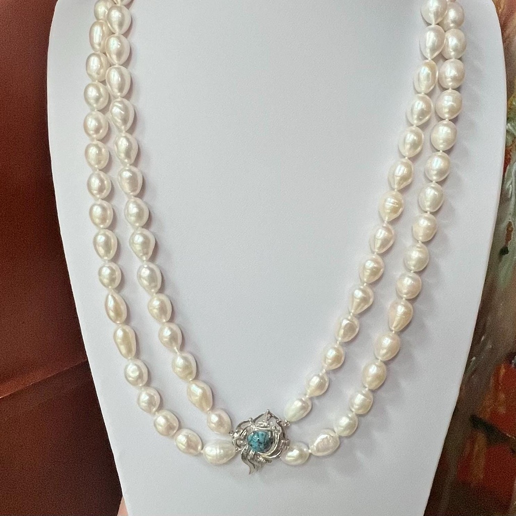 Collar de PERLAS de RÍO NATURAL con Cierre de Plata de Ley 925, Collar de Perlas Naturales de Agua Dulce, Collar Perlas Cultivadas Vintage