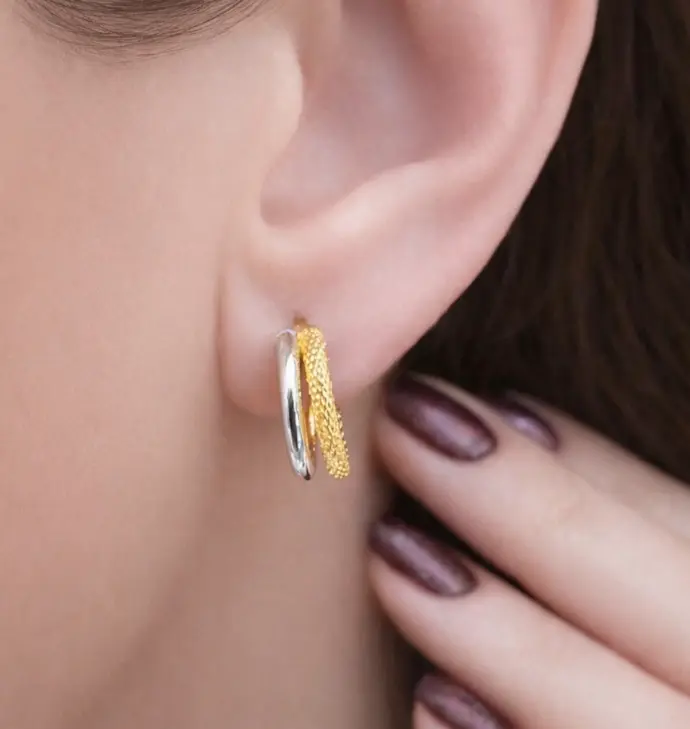 ARGOLLAS Dobles de Oro 18K, Pendientes de ORO Amarillo y blanco 18 Kilates