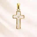 COLGANTE CRUZ Nácar, Oro Amarillo 18 kilates y un brillante