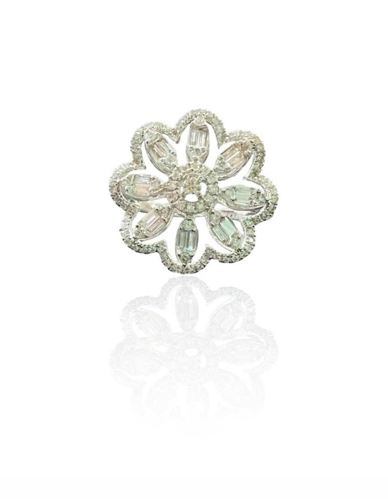ANILLO DIAMANTES en forma de Flor en Oro Blanco de 18 k y brillantes
