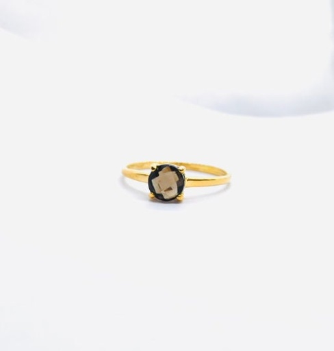 [An 67] ANILLO TOPACIO FUME Oro Amarillo 18 Kilates, Anillo Oro Amarillo 18 kl TOPACIO, Topacio Fume Circular de 6 mm de Diámetro