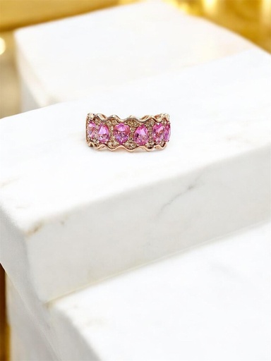 [P 1045] ANILLO de Zafiros Rosados en forma de gota y BRILLANTES en Oro Rosa 18 k