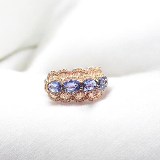 [P 1015] ANILLO de Zafiros y BRILLANTES en Oro Amarillo 18 k