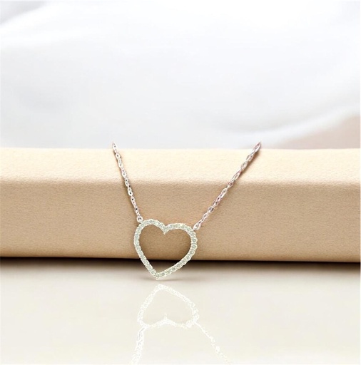 [Col 12] COLLAR de Oro Blanco de 18 Kilates con un Corazón con Brillantes