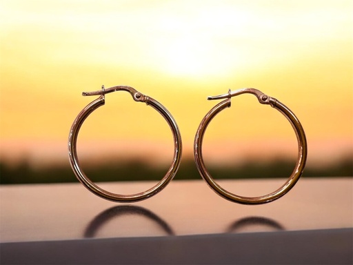 [A 87] ARGOLLAS REDONDAS de ORO Rosa de 18 kilates