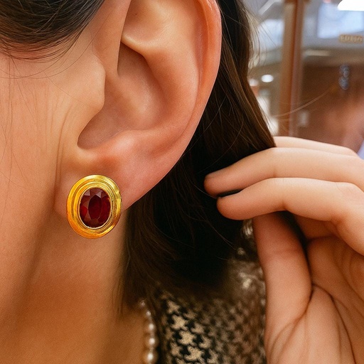 [P 1055] PENDIENTES de Rubí y Oro Amarillo de 18 kilates, cierre catalán