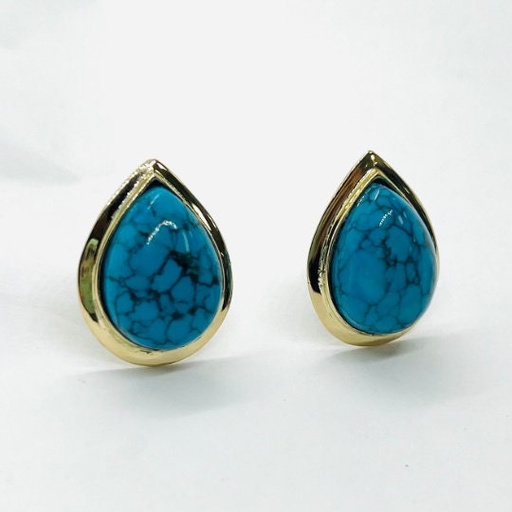 [P 27] PENDIENTE de TURQUESA de Arizona en forma de GOTA con 11 gramos de Oro Amarillo de 18 Kilates y cierre Omega