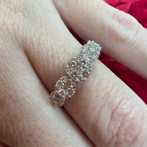 [P1084] ANILLO Combinación de Brillantes 5 círculos en Oro Blanco de 18 k