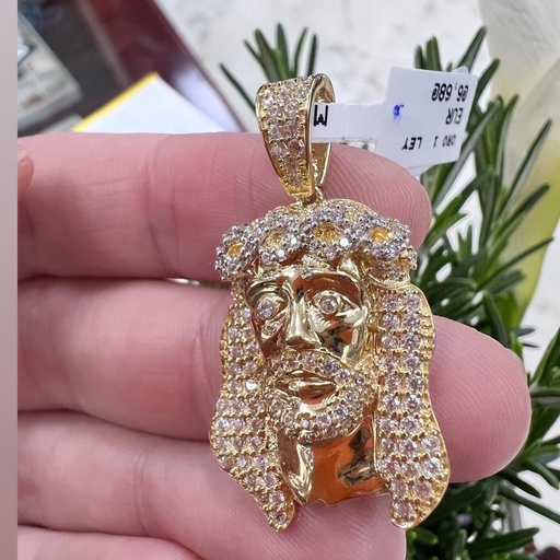 [P1145] COLGANTE Cabeza Circonita de Jesús Oro Amarillo 18 kilates, Cristo Oro Amarillo 18k, Colgante religiosoo