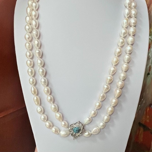 Collar de PERLAS de RÍO NATURAL con Cierre de Plata de Ley 925, Collar de Perlas Naturales de Agua Dulce, Collar Perlas Cultivadas Vintage