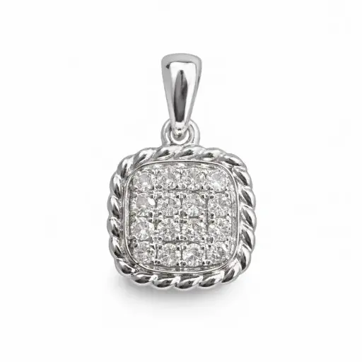 COLGANTE Cuadrado de BRILLANTES en Oro Blanco de 18 Kilates