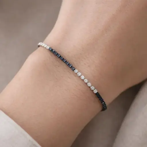 [PU 23] PULSERA Riviere con Brillantes, Zafiro y oro Blanco de 18 kilates, Pulsera preciosa de Brillantes