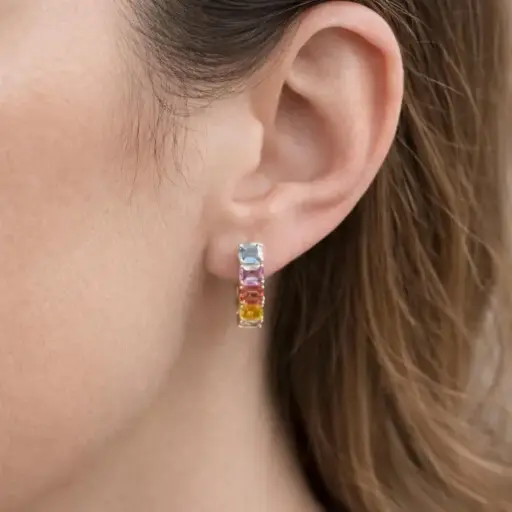[P 80] PENDIENTES Argollas ORO Rosa 18K con zafiros de colores
