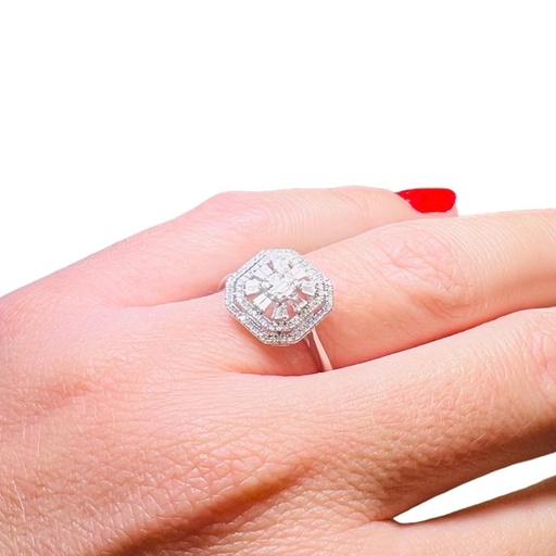 [An 229] ANILLO Cuadrado ORO Blanco de 18 Kilates con Brillantes