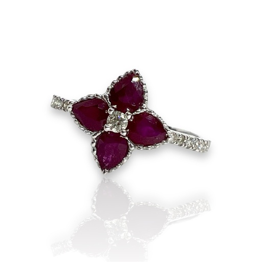 [An 220] ANILLO de RUBÍ  y BRILLANTES de Oro blanco de 18 kilates